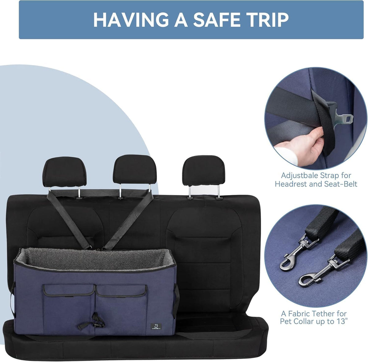 A 4 Pet Dog Car Seats for Small Dogs, Under 25 lbs - Dark Blue / Large - image 4