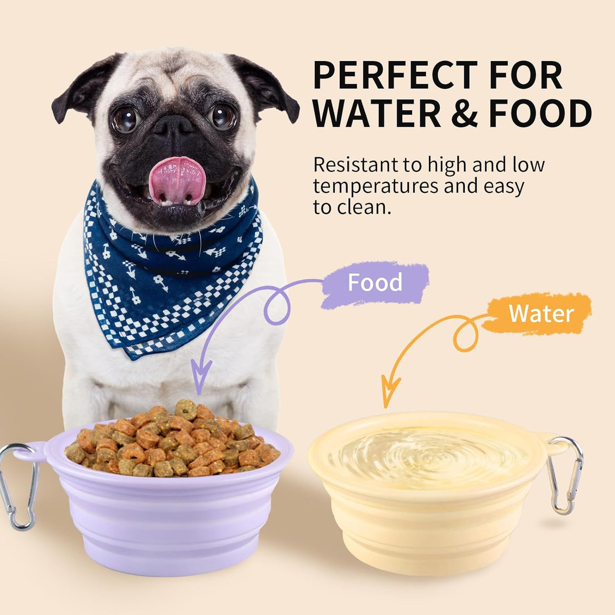 Collapsible Dog Bowls 2-Pack - 12 OZ Macaron Yellow and Violet - image 3