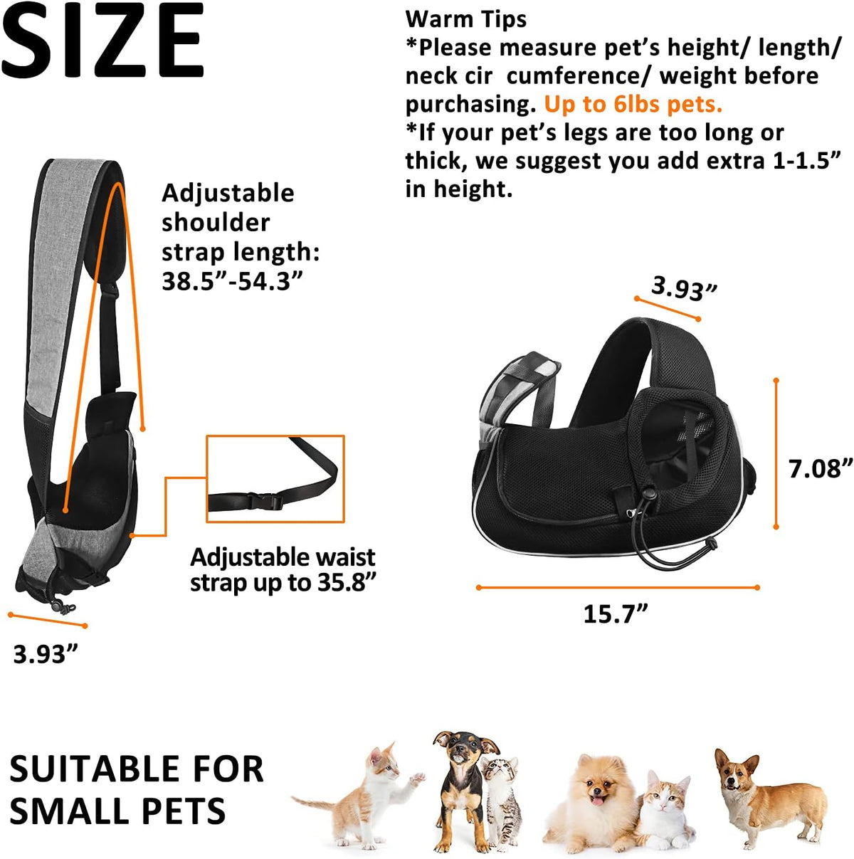 Gloppie hands-free dog carrier sling with padded shoulder strap and mesh pockets, up to 5 lbs - view 2