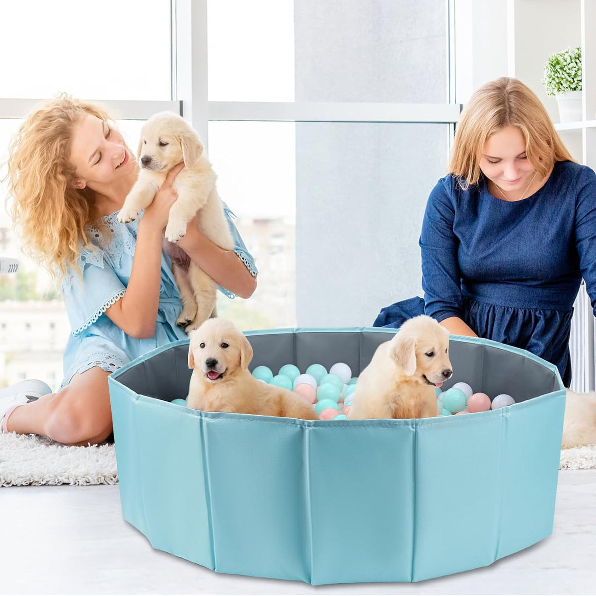 Dog Ball Pit Foldable 39.37 inches in Diameter, No Ball Included - Blue / Small - image 2