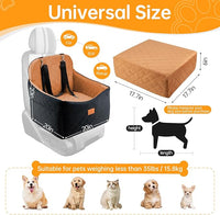 Dog Car Seats for Small/Medium Dogs, FurFrolic Memory Foam Dog Booster Seat for Small Dogs up to 35 lbs, Travel Pet Car Seat with Washable Detachable Cover, Storage Pockets, 2 Safety Belt, Black Brown