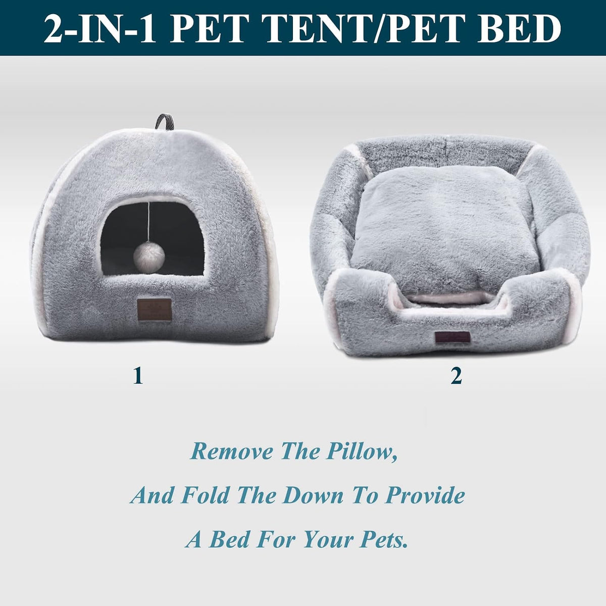 Cat Bed for Indoor Cats - Cat Cave Beds Cat House Cat Tent with Removable Washable Cushioned - Grey / L(17.5 x 17.5 x 17.5 Inch) - image 4
