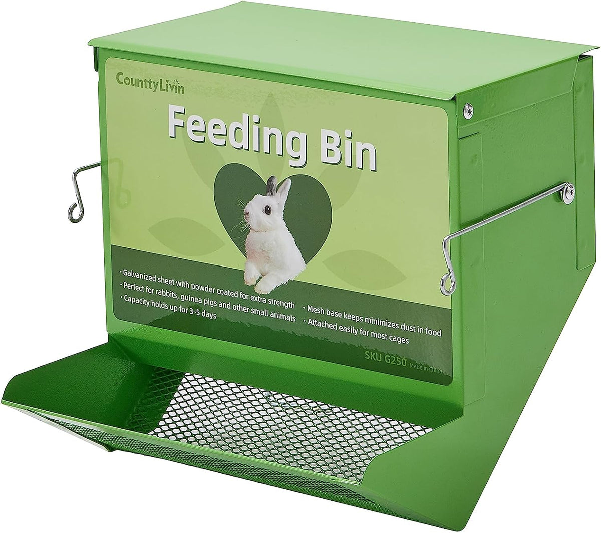 Metal Small Animal Feeder with Lid, Heavy Duty - 7.4 inch / Green