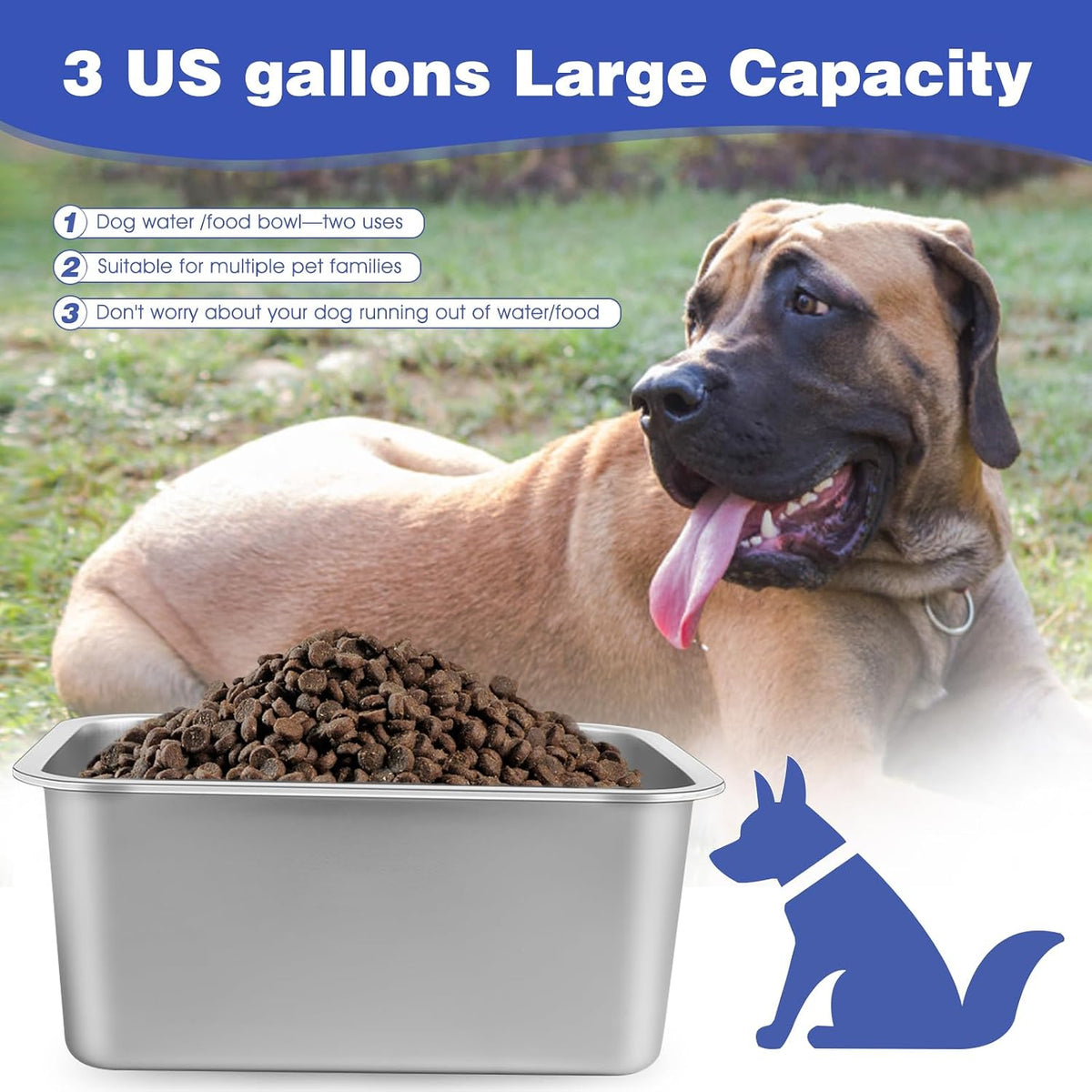 3 Gallon Large Dog Water Bowl, Stainless Steel Bowl, Giant Dogs – Essentials for Dogs - 1PCS(Original Color) / 3 Gallons - image 4