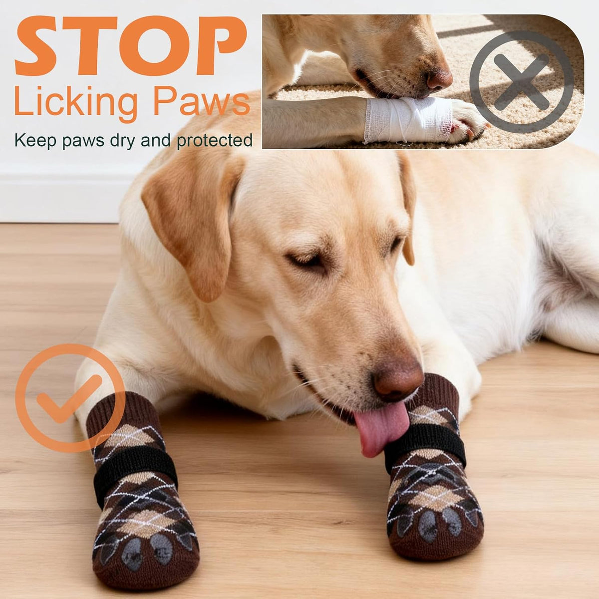 EXPAWLORER Dog Socks to Prevent Licking Paws - X-Large / Brown - image 3