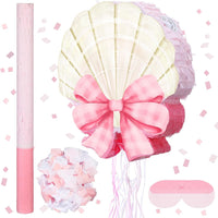 Feifeiya pink bow piñata with pink and white bat, eye masks and confetti - view 4