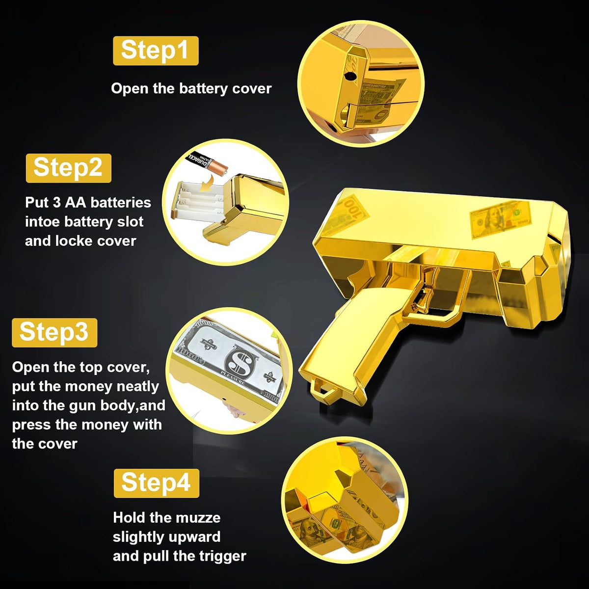 Gusil Money Gun Shooter Cash Cannon Bills Gun Make It Rain Toy Gun - Gold - image 4