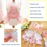 Pink butterfly dog costume dress with lace tutu skirt and gauze wings for small dogs - view 3