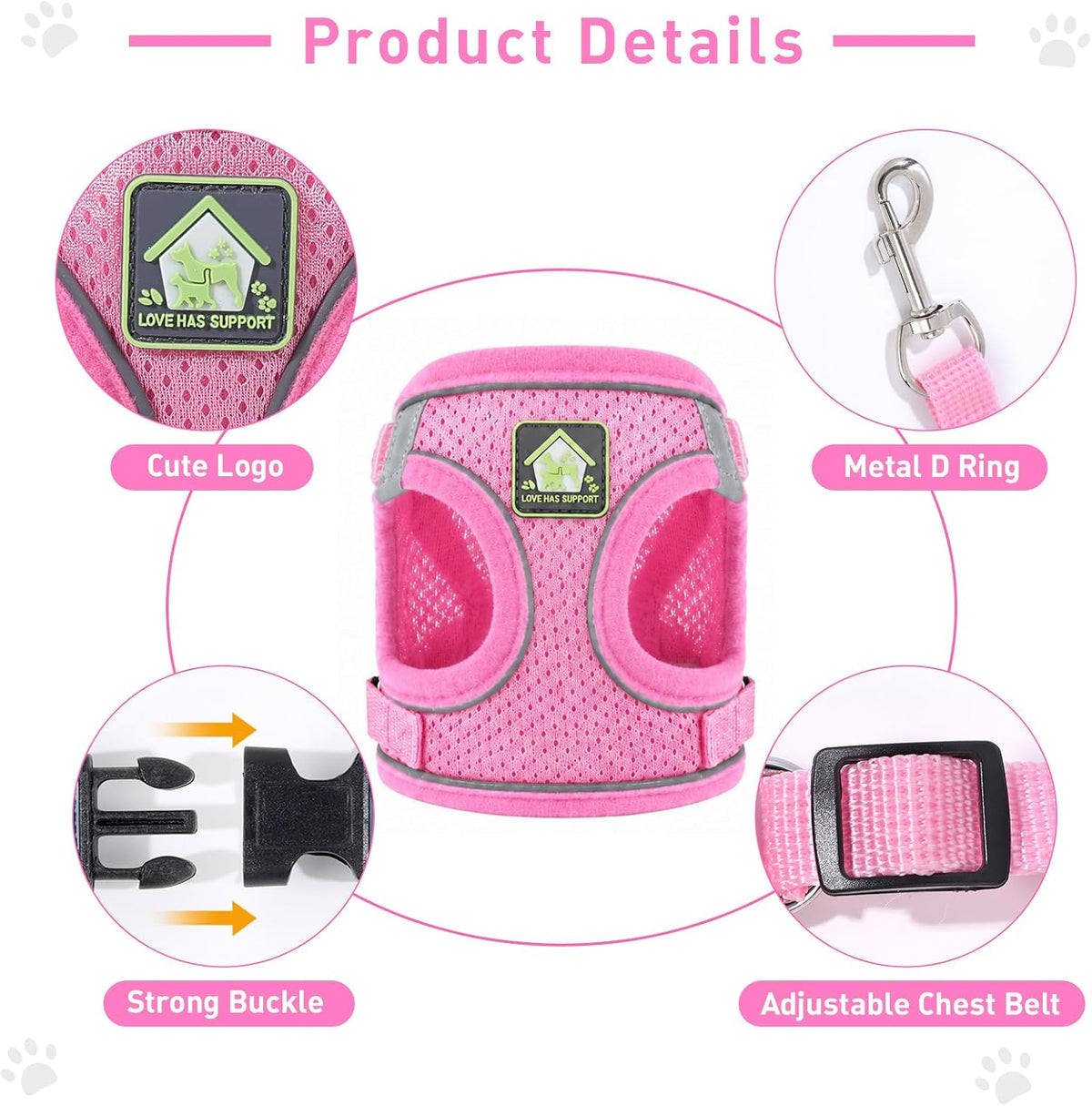 Cat Vest Harness and Leash Set - Pink / X-Small (Chest: 8"-9") - image 4