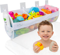 2 x Mesh Bath Toy Organizer + 8 Ultra Strong Hooks - White Long XL