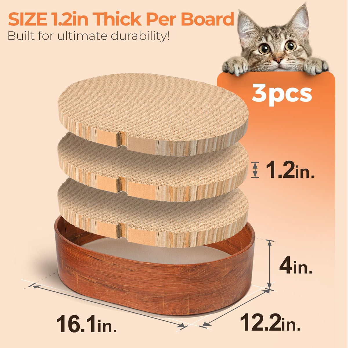 ComSaf Cat Scratcher Bed 17 x 13 in - 3 Pcs Board with Box - image 2