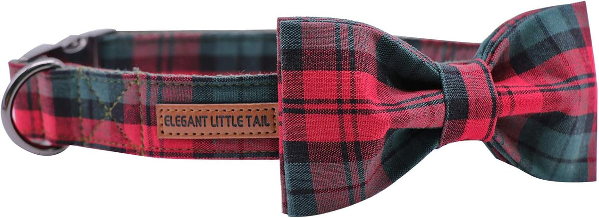 Dog Collar with Bow, Elegant Little Tail Blue Plaid Boy Dog Collar Cute Bow – Essentials for Dogs - Christmas Plaid / Medium (Pack of 1) - image 2