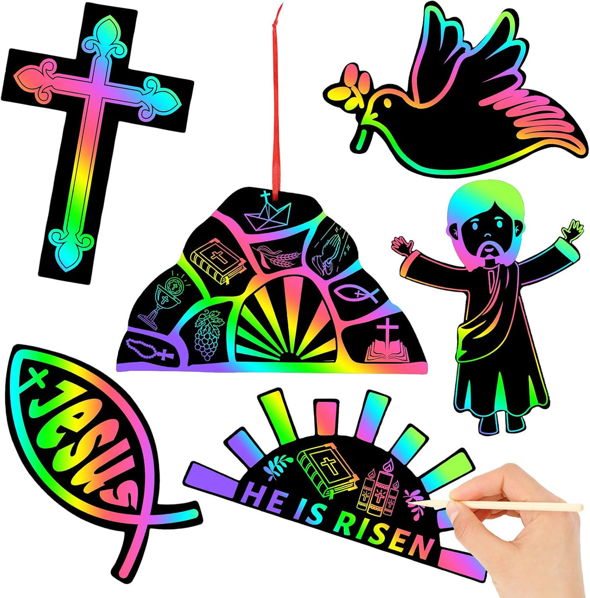 JULMELON 36 PCS Butterfly Scratch Cards, Rainbow Scratch Paper – Fun for Kids & Family - Religious Easter Crafts