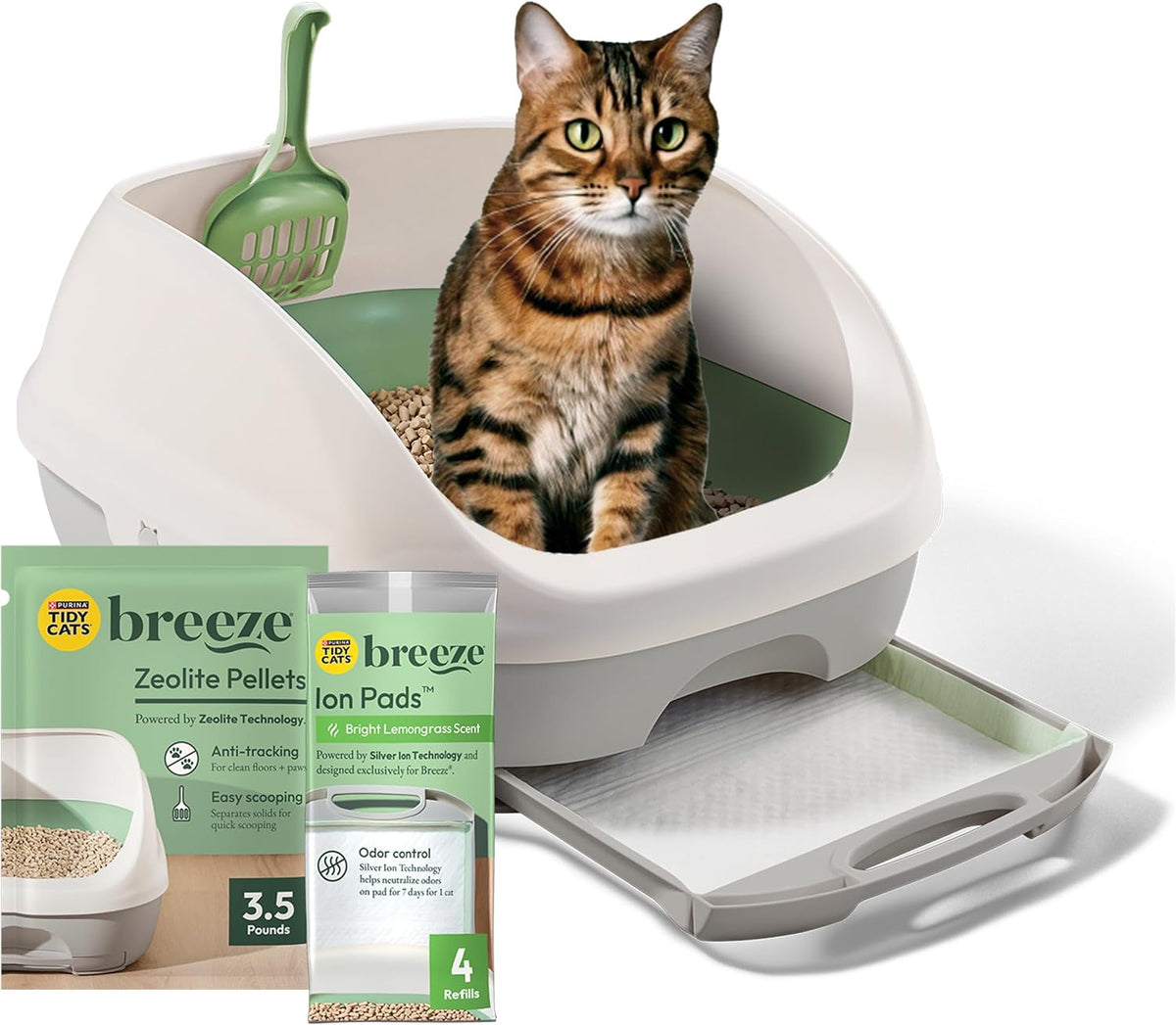 Purina Tidy Cats Breeze Covered Cat Litter Box System Kit – Daily Care for Cats - 7.8 Pound (Pack of 1) / Green
