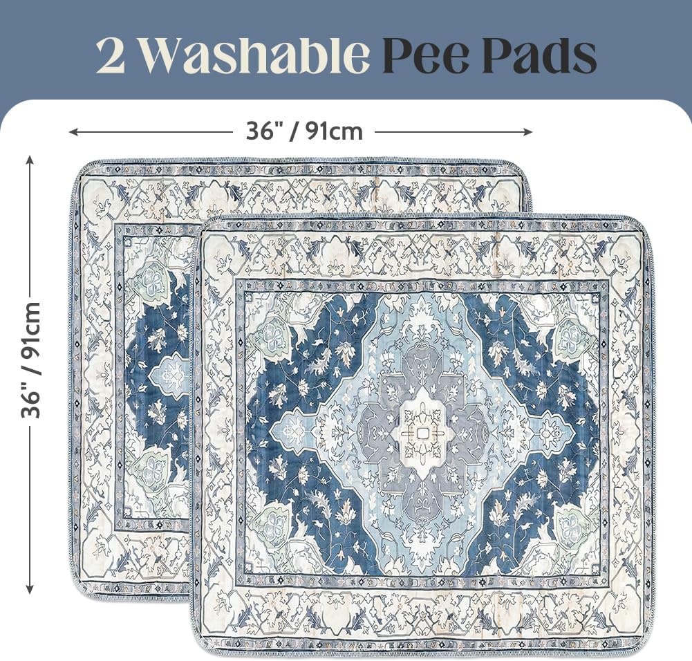 Washable Pee Pads for Dogs, Non-Slip Potty Pads - Navy & Ecru / 36"x36" (Pack of 2) - image 2