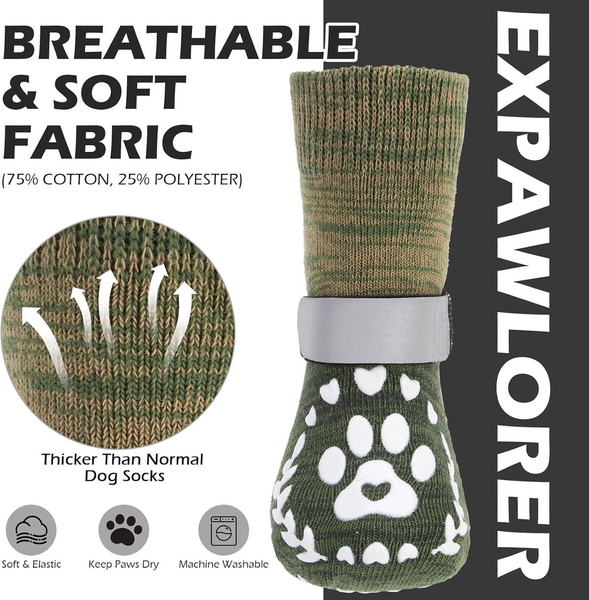 Anti Slip Dog Socks to Prevent Licking Paws with Grippers Black – Essentials for Dogs - Mixed Green / X-Small - image 4