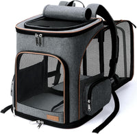 Lekereise Cat Backpack Expandable Pet Carrier Backpack for Small Cats - Grey / M-Mesh Window