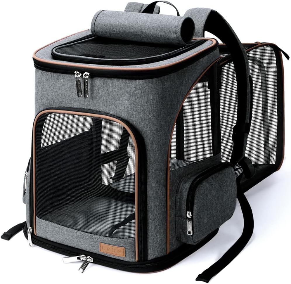 Lekereise Cat Backpack Expandable Pet Carrier Backpack for Small Cats - Grey / M-Mesh Window