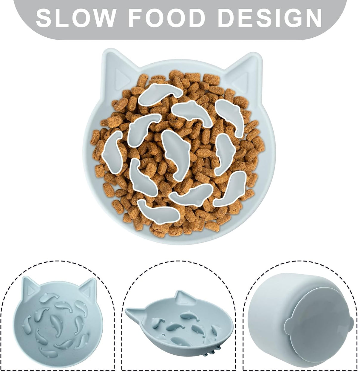 Silicone Cat Slow Feeder, Elevated Slow Feeder Bowl Tilt Design - Gray - image 4