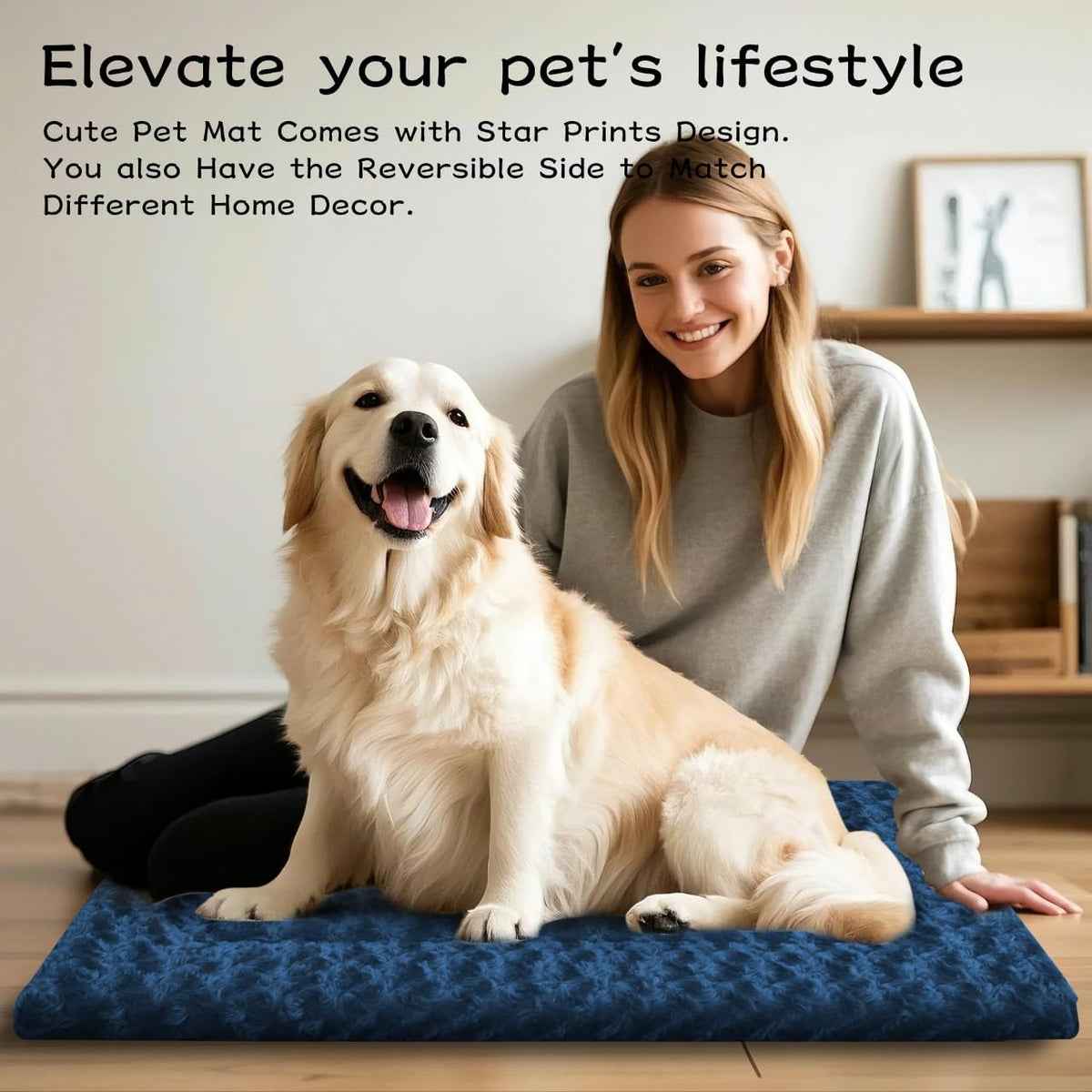 Dog Bed Crate Mat, Soft Durable Washable Anti-Slip Kennel Pad for Dogs & Cats, Reversible) - L(35"*23"*1.5") / Navy Blue-1pc - image 3