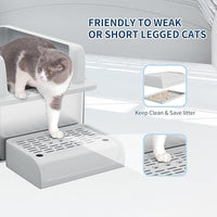Stainless Steel Cat Litter Box 8 inch, XXL Large Cat Litter Tray with High Side, Platform Step and Scoop for Big Cats Multiple Cats, Easy Clean