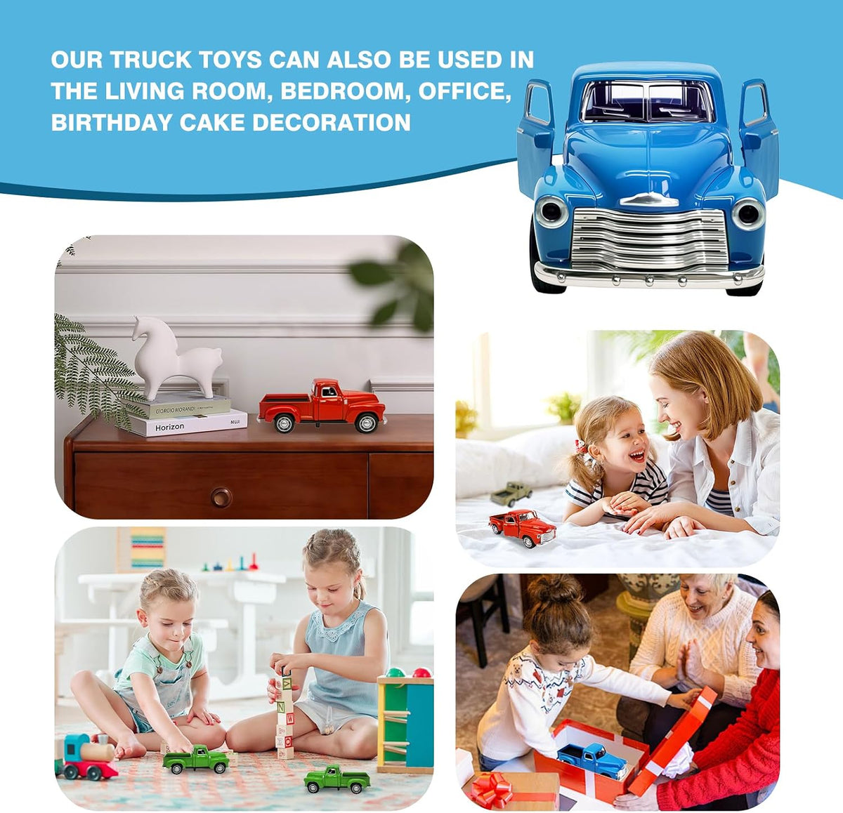 Little Blue Truck Toy,1:32 Pull Back Cars Toy for Kids Boys Girls – Fun for Kids & Family - Blue/Green - image 2