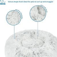 Best Pet Supplies Round Donut Dog Bed with Plush Faux Fur Fabric, Calming, Anti-Anxiety Cushion for Indoor Pets, Slip-Resistant Base, Soft Ergonomic Support - Light Warm Gray, 27x27x7.5''