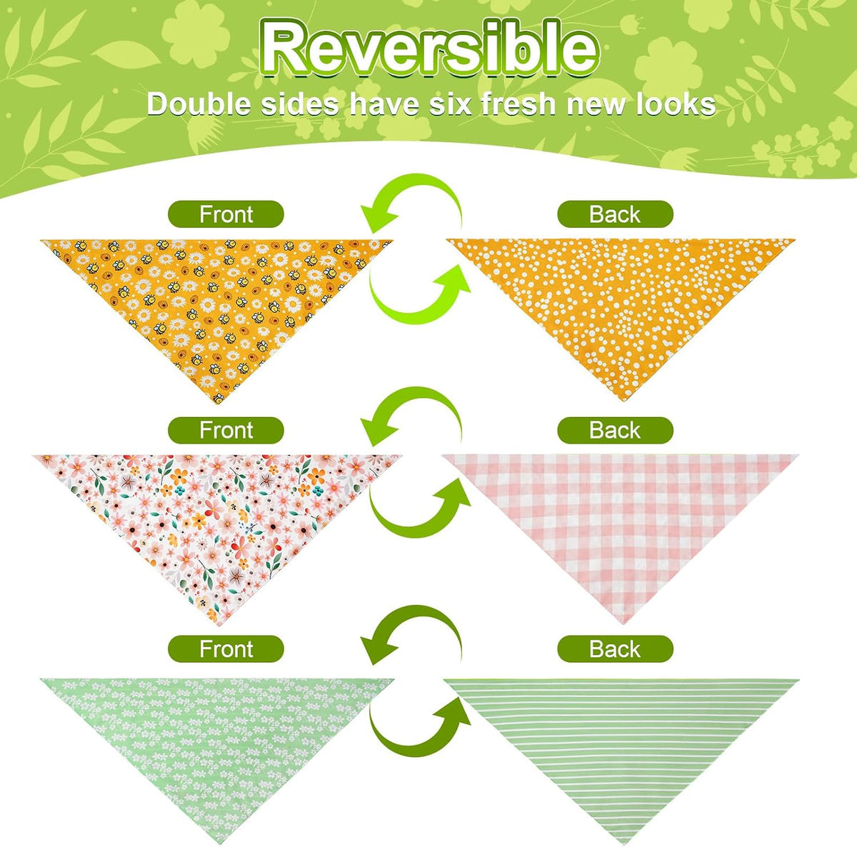 Spring Summer Dog Bandanas Large 3PCS, 6 Pattern Floral Scarf – Essentials for Dogs - Sping-26-GYP / Small - image 4