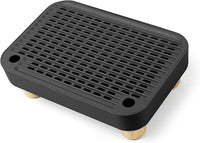 Cat Litter Box Step Ramp, Cat Litter Catcher Mat with Wooden Feet, Filter Function, Cat Pedal Stool for Self-Cleaning Cat Litter Box, Ideal for Kitten & Elderly Cats (Black)