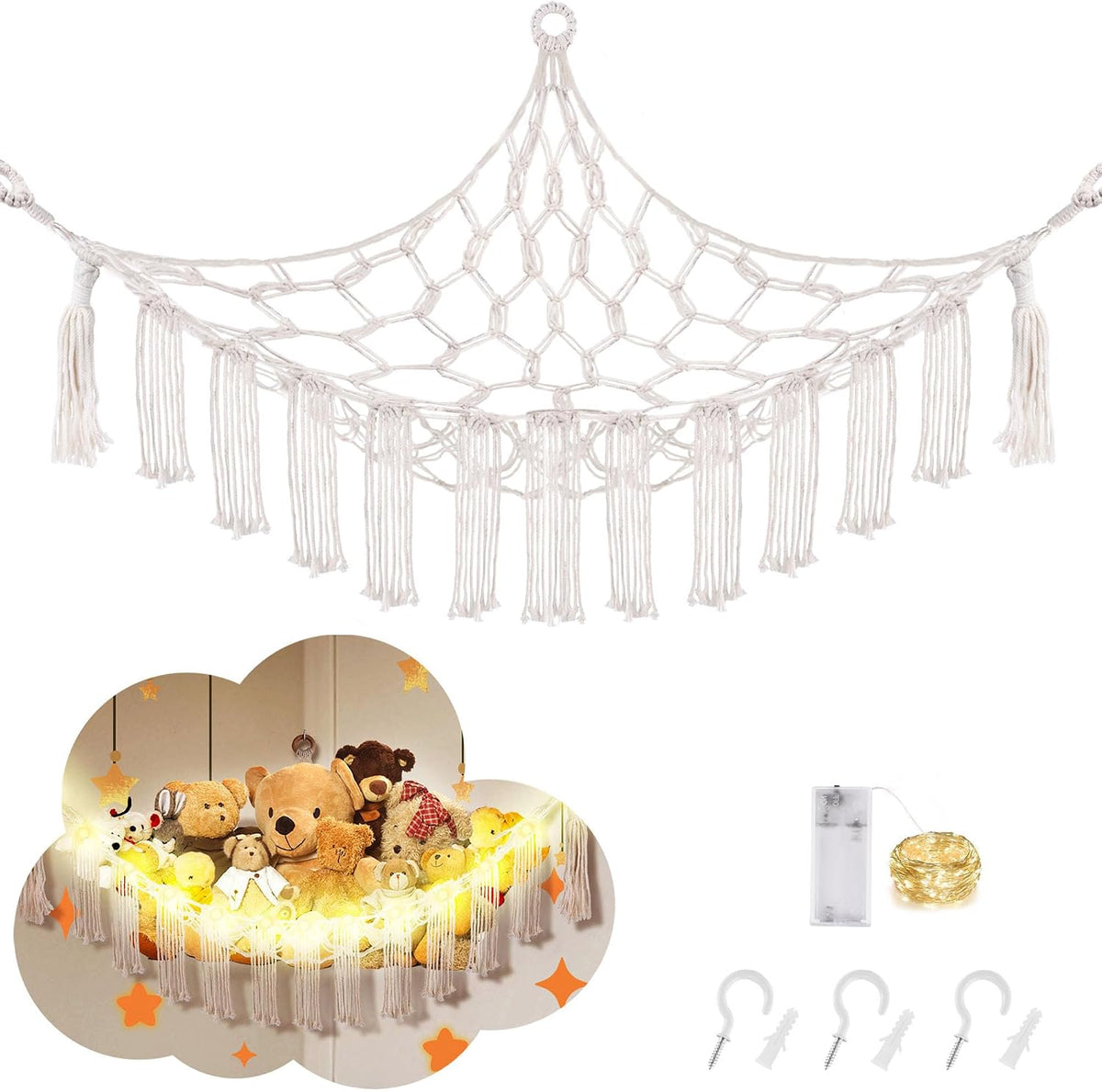 CERETIA Stuffed Animal Hammock Large Corner Plushie Net Storage - White / Large-(Package of 1)
