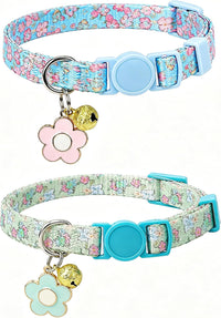 SOLMOONY Cute Cat Collar for Girl Boy - Green Flowers