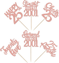 24PCS Black Happy 50th Birthday Cupcake Toppers Fifty Straight Outta - Rose Gold / 25th - image 3