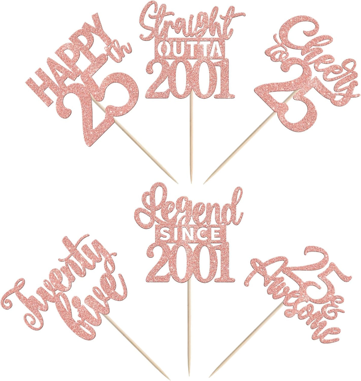 24PCS Black Happy 50th Birthday Cupcake Toppers Fifty Straight Outta - Rose Gold / 25th - image 3