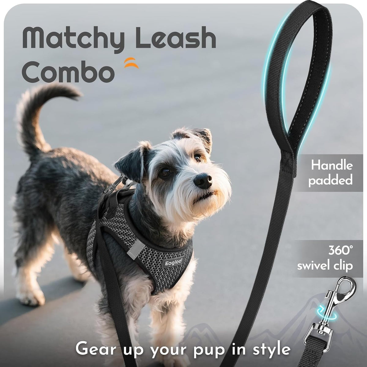 Eagloo Small Dog Harness and Leash Set - M(Chest:16.0"-18.5") / Gray - image 3