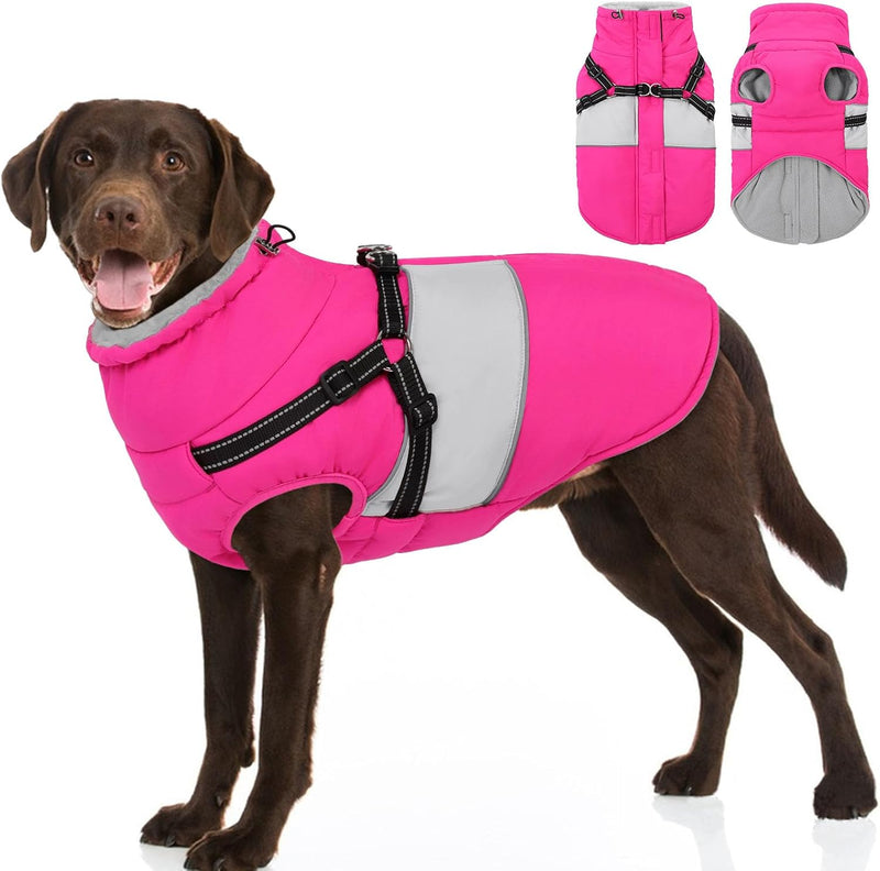 Dog Jacket Large Dog Coat with Harness Built in – Essentials for Dogs - Hot Pink / Large