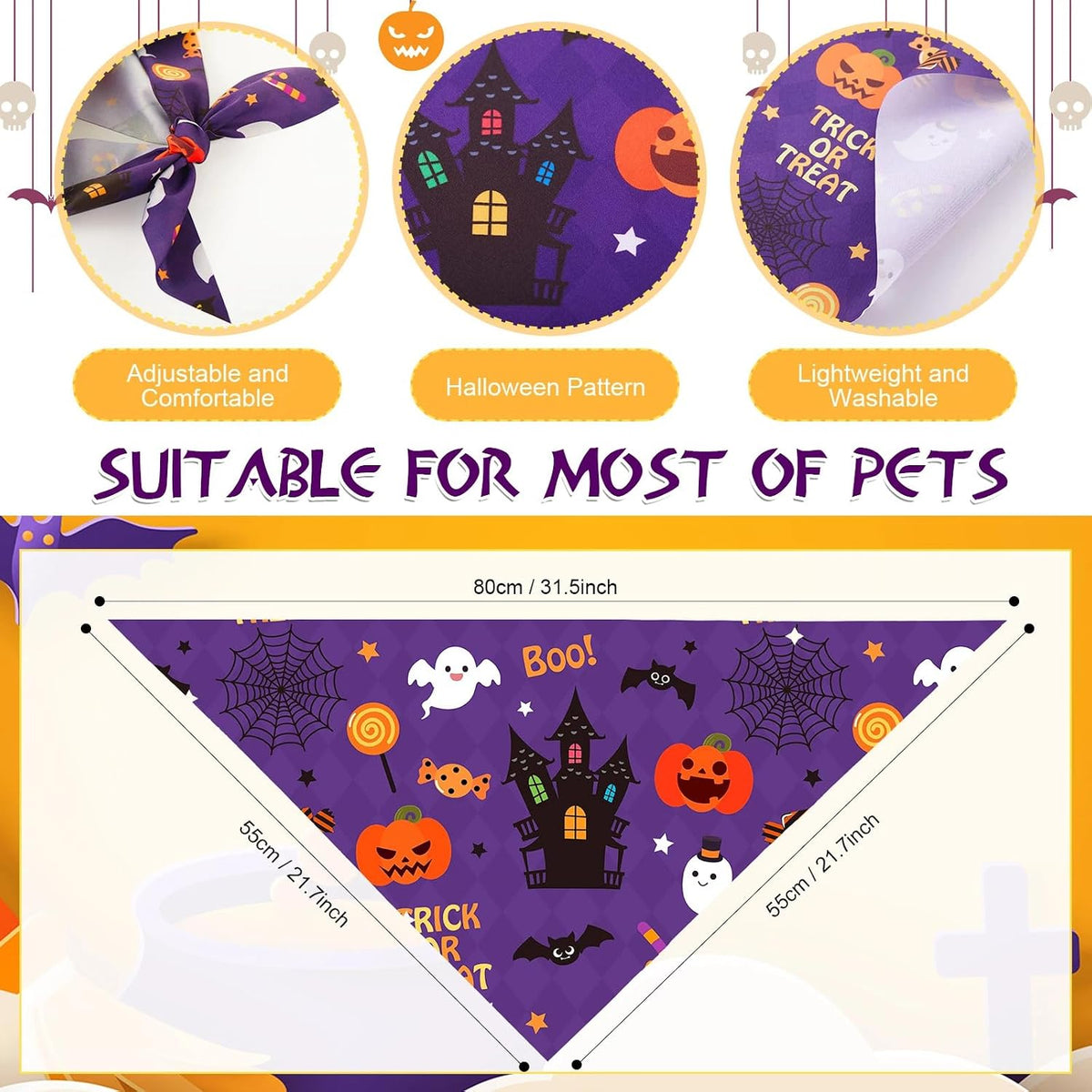 Abbylike 50 Pcs Halloween Dog Bandanas Bulk - Halloween / 31.5 x 21.7 x 21.7" - image 3