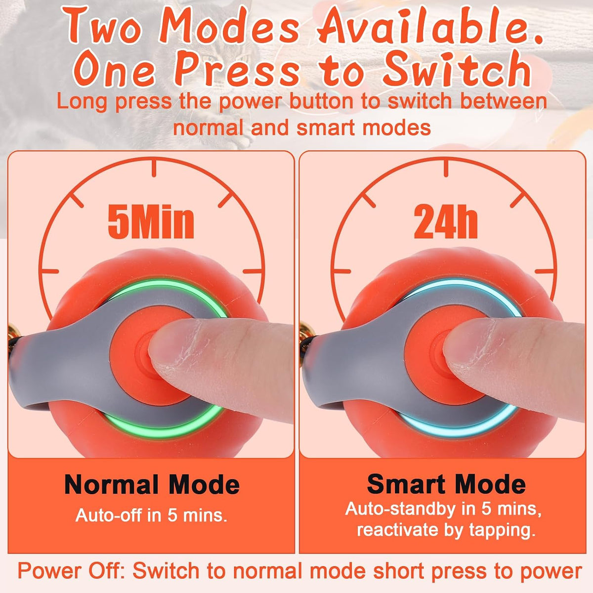 Interactive Cat Toy Ball - Automatic Interactive Cat Toys for Indoor Cats with 3 Tails, 2 Speeds - 2 Pack Orange - image 3