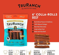 Collagen Rolls - 6" Collagen Rolls for Dogs - Long Lasting Healthy Joint Support Dog Treat - Rawhide Alternative - Skin & Coat Health - Made with Real Beef, 1 Bag, 4 Count