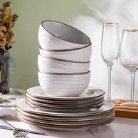 GBHOME Ceramic Dinnerware Sets,18 pcs Embossed Elegant Stoneware Plates and Bowls Sets, Housewarming Wedding Gift | Dishwasher & Microwave Safe | Dishes Set Service for 6