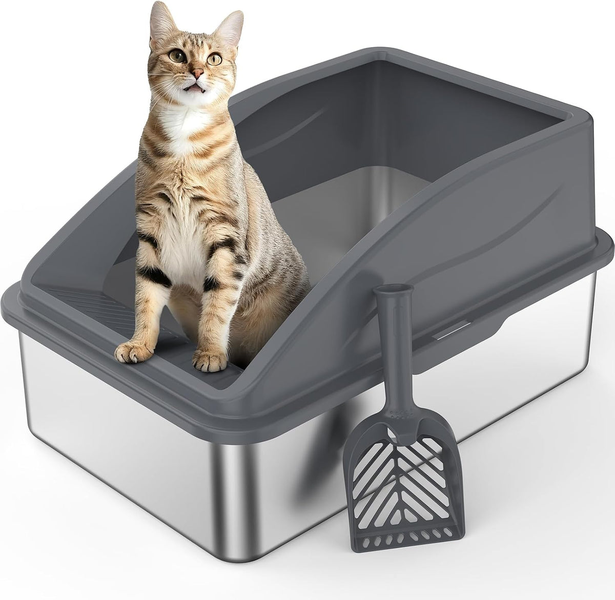 AIPERRO Stainless Steel Litter Box - Light Gray / X-Large