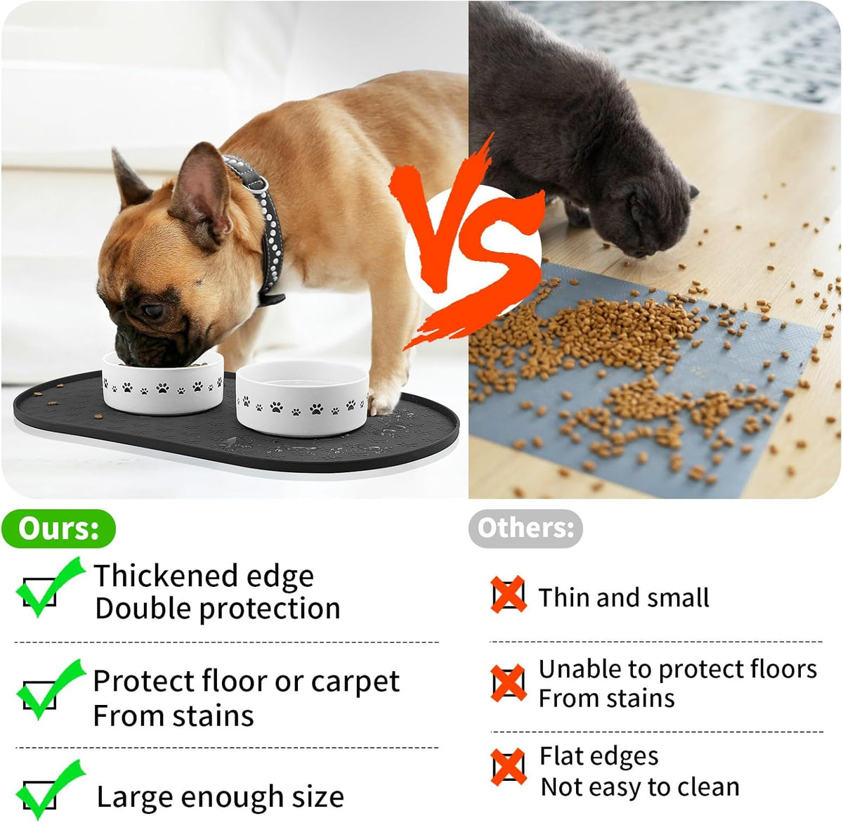 Dog Food Mat Spill-Proof Silicone Dog Bowl Mat Raised Edge Pet - Black / 19"L x 12"W - image 3