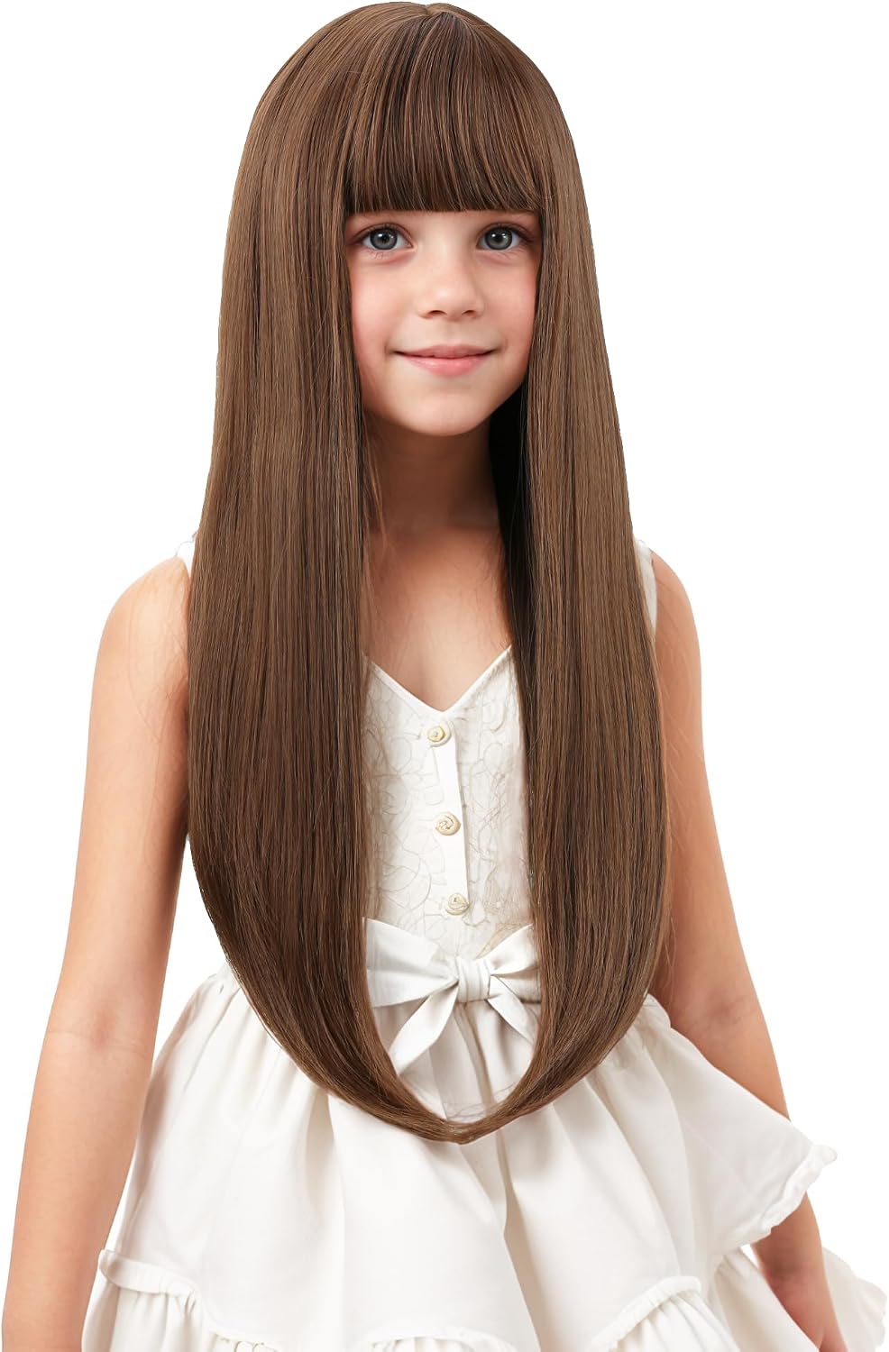 WAVELNM kids long straight black wig with hot pink highlights and bangs - view 29