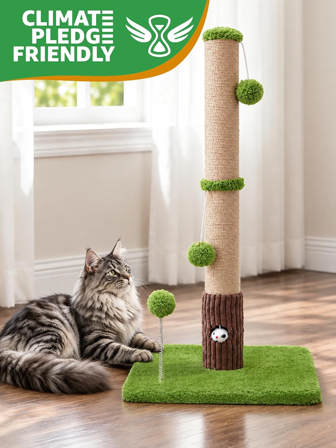 Funny Cat Scratching Posts Sturdy Scratcher Posts 33'' Off White – Essentials for Cats - Green / 33‘’ - image 2