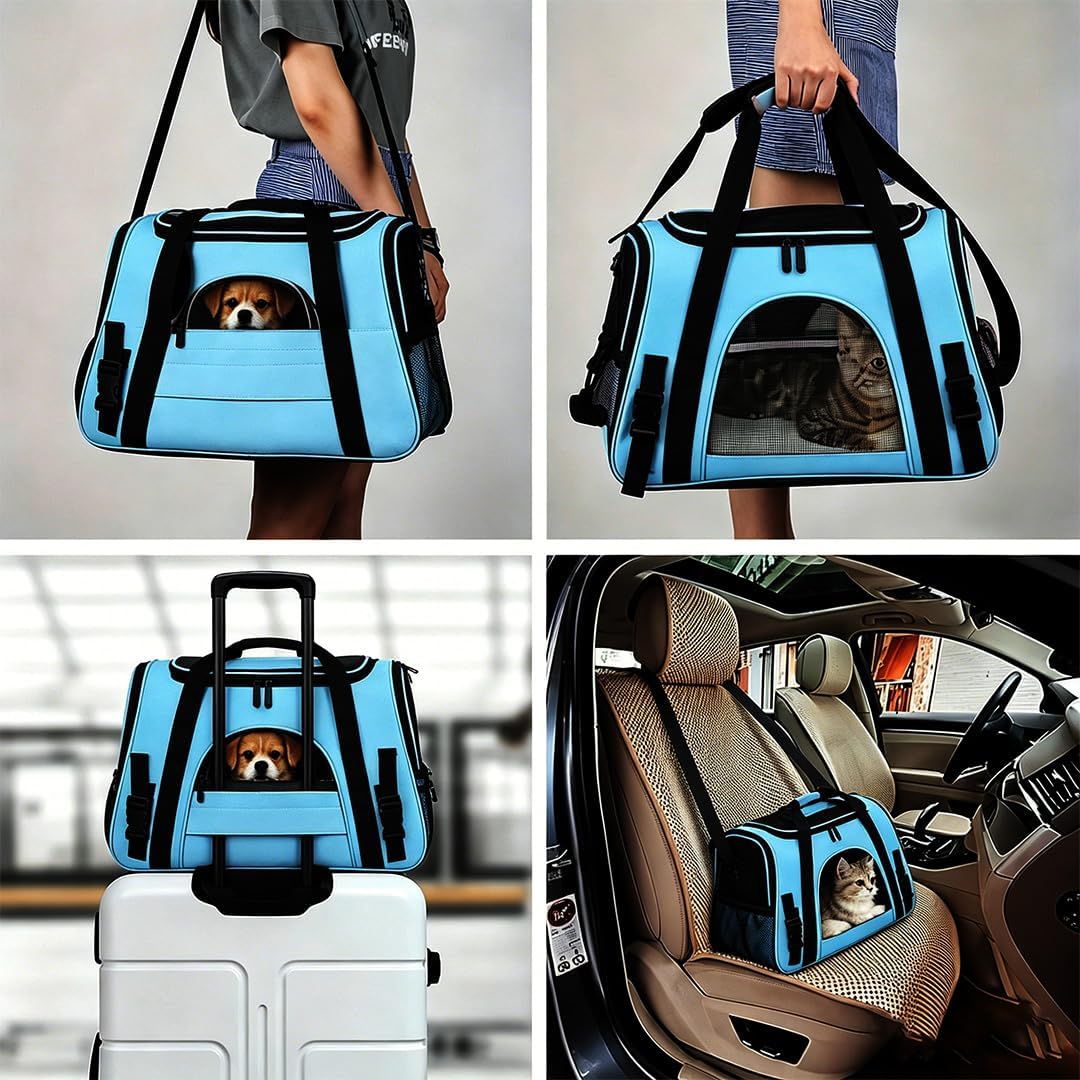 Cat Carrier Bag, Airline Approved Soft Carrier for Cats & Small Dogs – Essentials for Cats - Blue