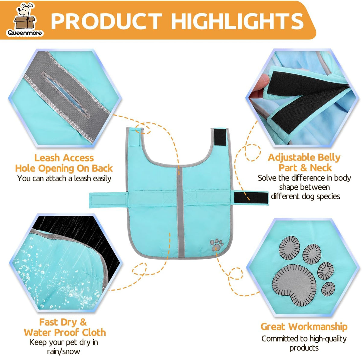 Queenmore Cold Weather Dog Coats Loft Reversible Winter Fleece Dog - X-Small / Light Blue - image 2