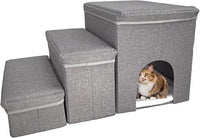 Dog Stairs with Storage Dog Steps for High Beds 3-Step Pet Stairs Ramp with Storage Box and Condo for Small Dogs Cats Pets