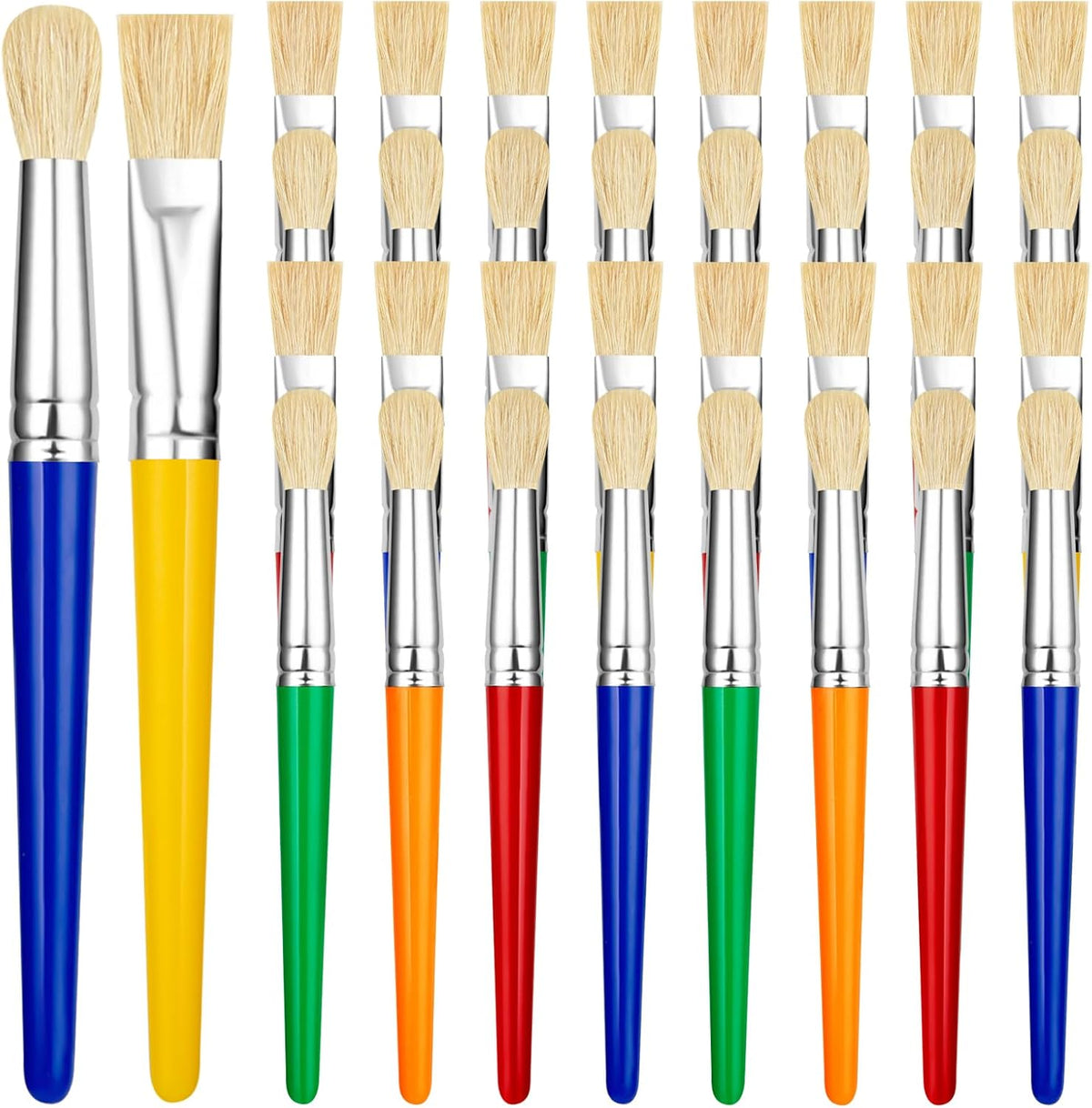 YGAOHF 16 pack of kids paint brushes with bright plastic handles, eight round and eight flat