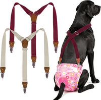 Pet Soft Dog Suspenders 2 Pieces Female Dog Diaper Suspenders - Brown & Burgundy / Medium/Large