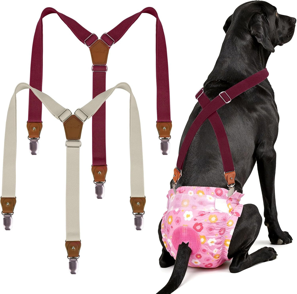 Pet Soft Dog Suspenders 2 Pieces Female Dog Diaper Suspenders - Brown & Burgundy / Medium/Large