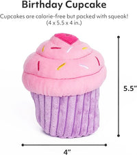ZippyPaws Birthday Cupcake- Dog Squeaky Toys to Keep Them Busy, Funny Food Plush for Small, Medium, & Large Dogs, Cute Stuffed Puppy Toy, Pet Products, Gift for Dogs of All Breeds, Soft & Cuddly- Pink